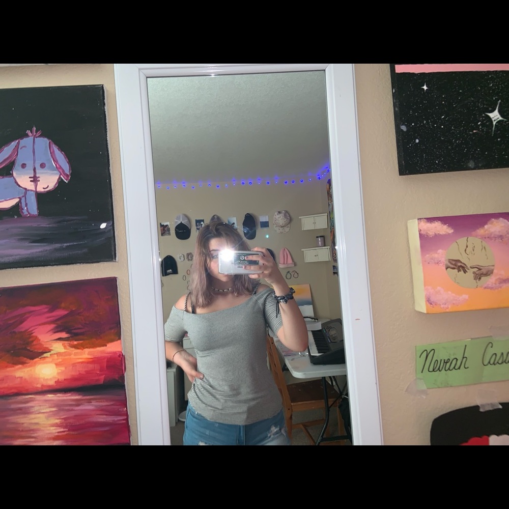 Striped off the shoulder t-shirt